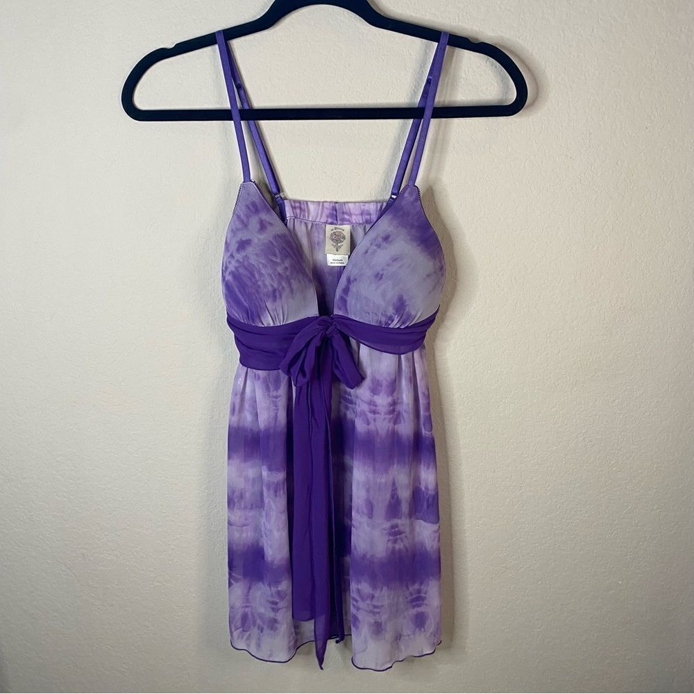 In Bloom by Jonquil Purple Sheer Tie Dye Babydoll Chemise Sz M